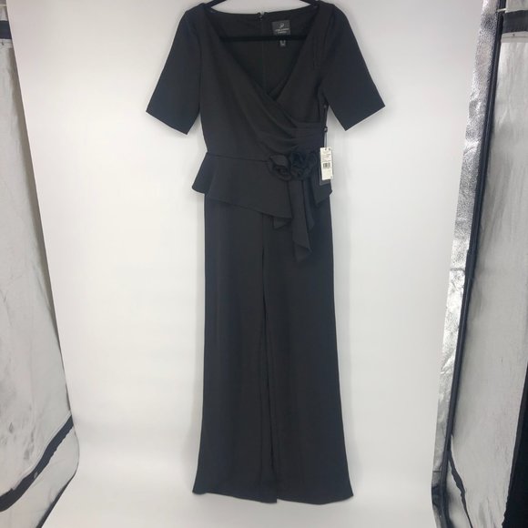 Adrianna Papell Draped Crepe Black Jumper Jumpsuit Size 4 NWT - Picture 9 of 10